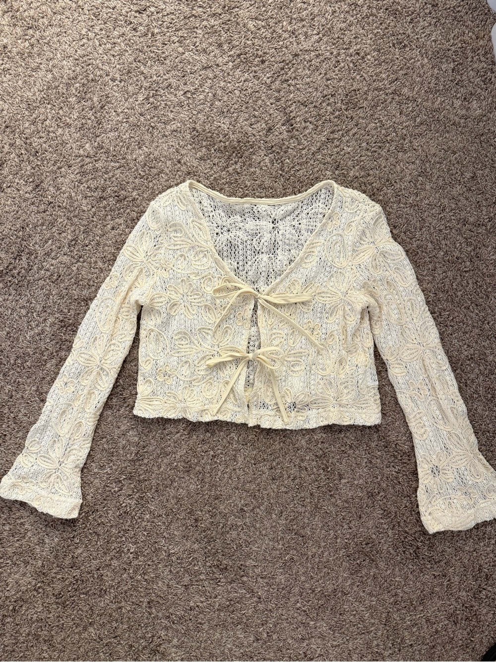 Crochet Tie-Front Women’s Top in Cream